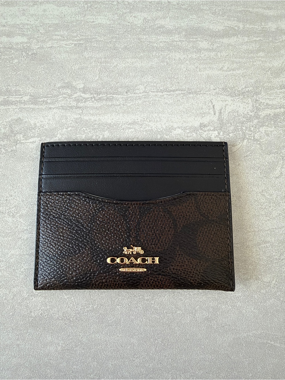NWT Coach Slim ID Signature Card Case Wallet in Brown/Black with Gold Logo